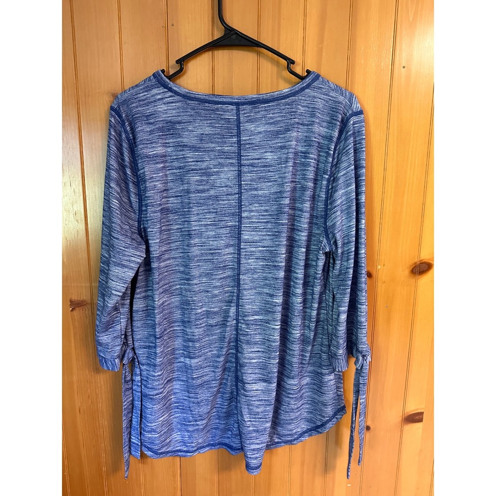 T by Talbots XLp Blue Space Dye Tie Athleisure Loungewear Petite Cuff Top - Picture 5 of 5